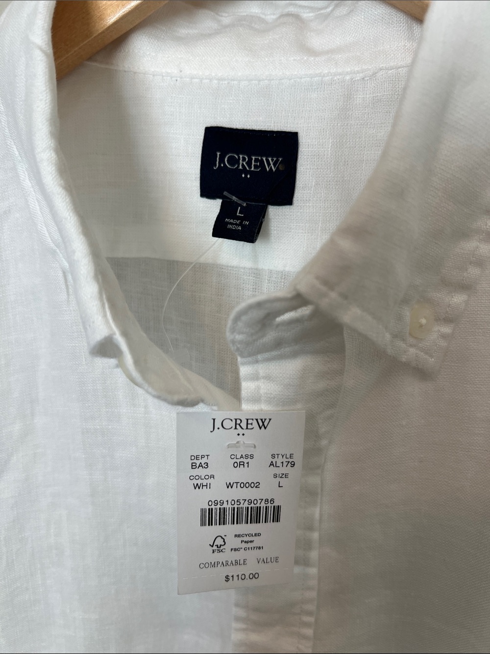 J. Crew Men's White Button-Down Linen Shirt - Picture 3 of 6